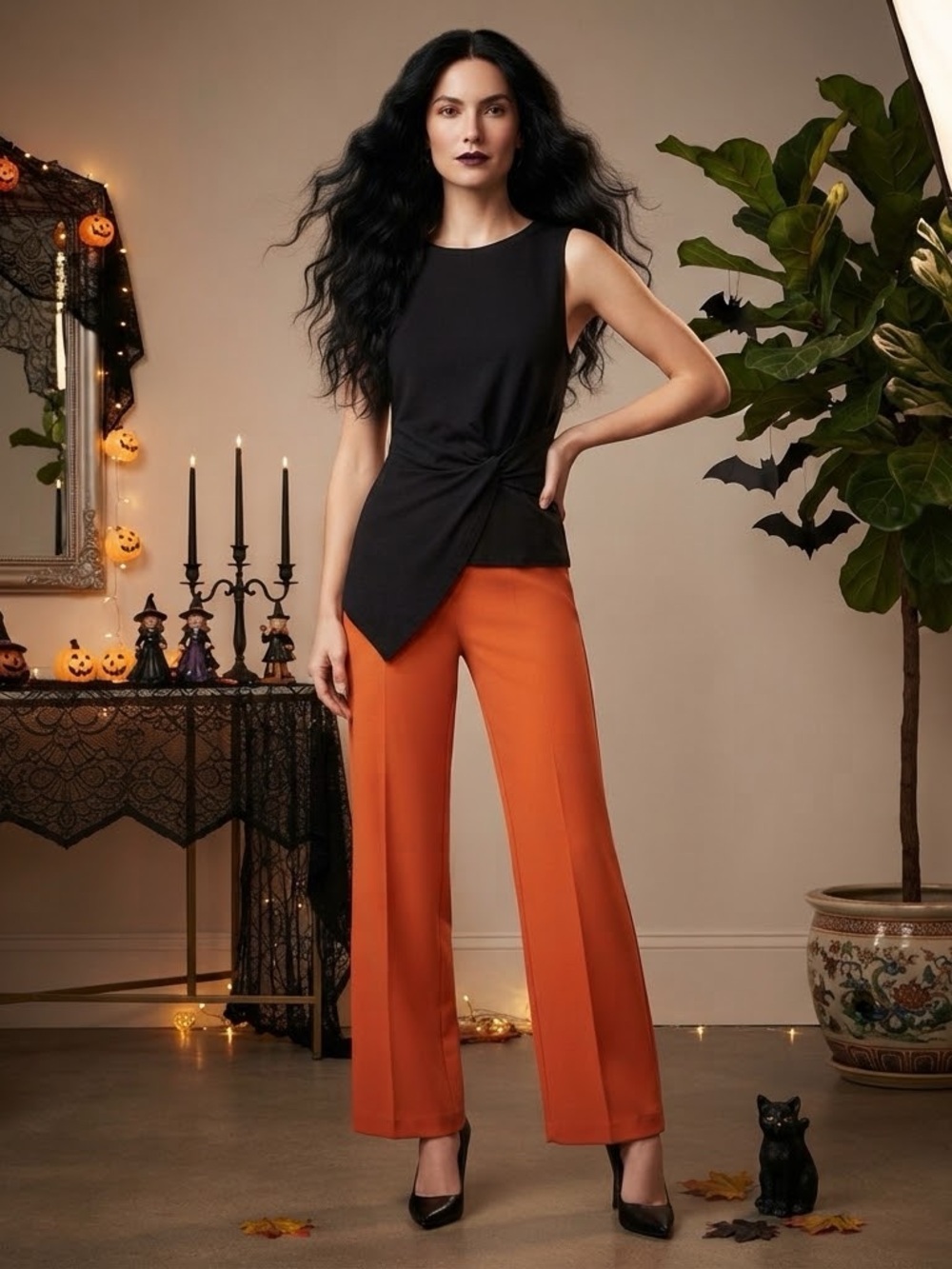 Elie Tahari Black Twist Front Draped Sleeveless Top